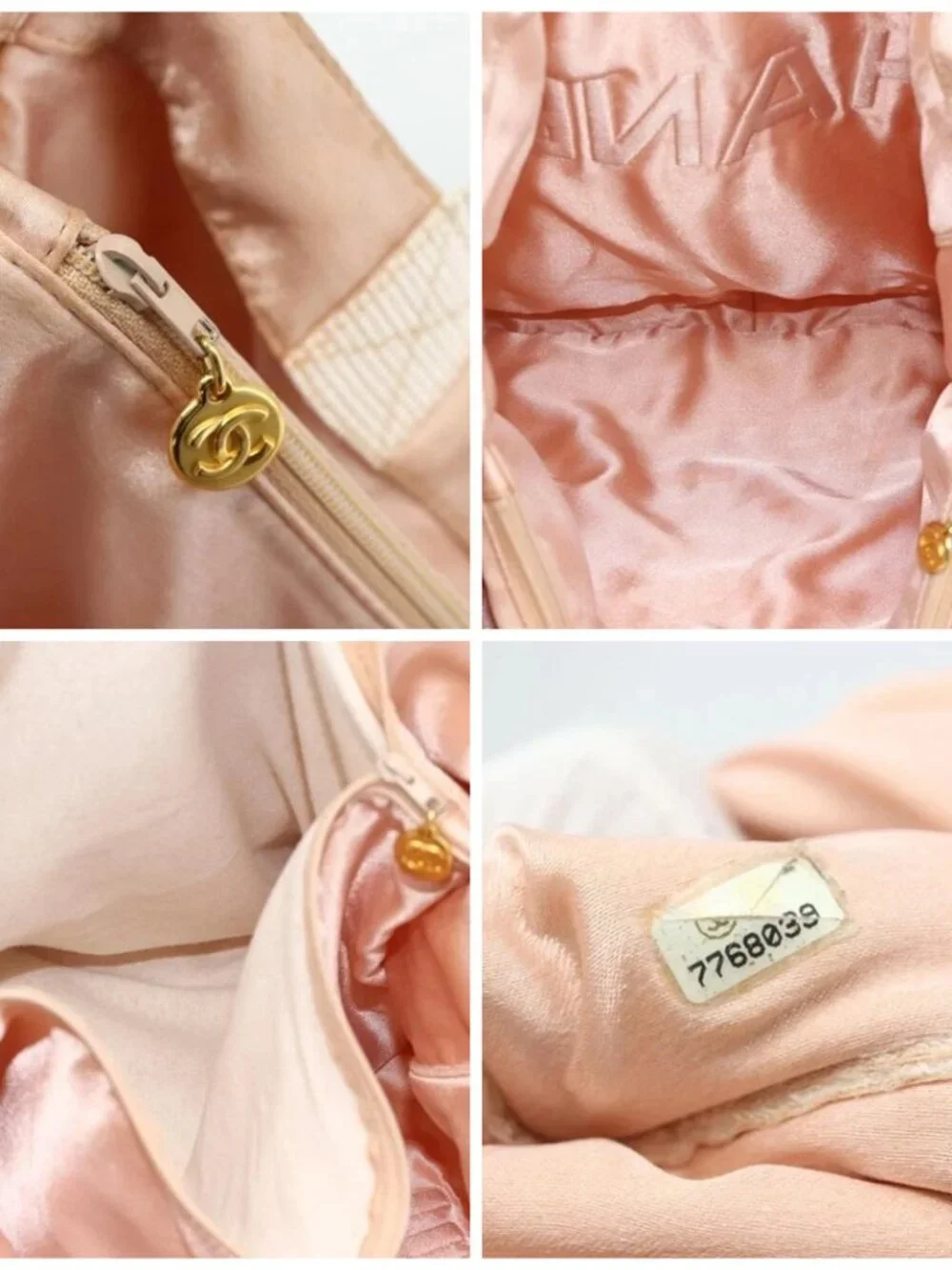 CHANEL Tote Bag Satin Gold Pink CC Auth bs35157
